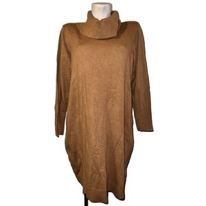 Chicos Fine Gauge Cowl Sweater Dress Camel Heather Brown Knit Size 3 XL New